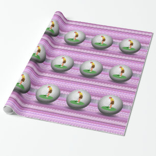 Glossy Wrapping Paper, Purple Stripe Golfer Balls Wrapping Paper