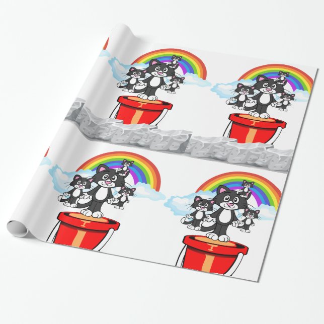Glossy Wrapping Paper, Rainbow Clouds Cats Paper (Unrolled)