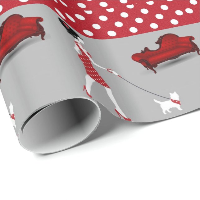Glossy Wrapping Paper Red Polkadot Dog (Roll Corner)