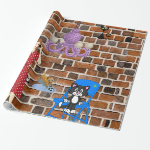 Glossy Wrapping Paper, Retro Woman Black Cat Paper