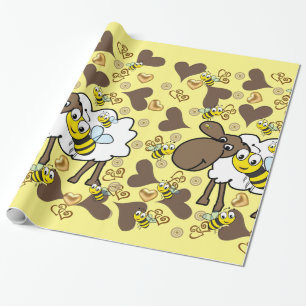 Glossy Wrapping Paper, Sheep Bee Brown Hearts Paper