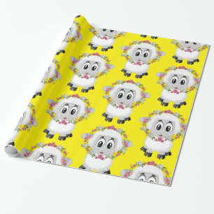 Glossy Wrapping Paper, Sheep Floral Yellow Paper