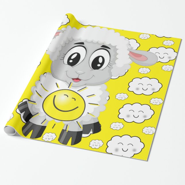 Glossy Wrapping Paper, Sheep Sun Yellow Clouds Paper (Unrolled)
