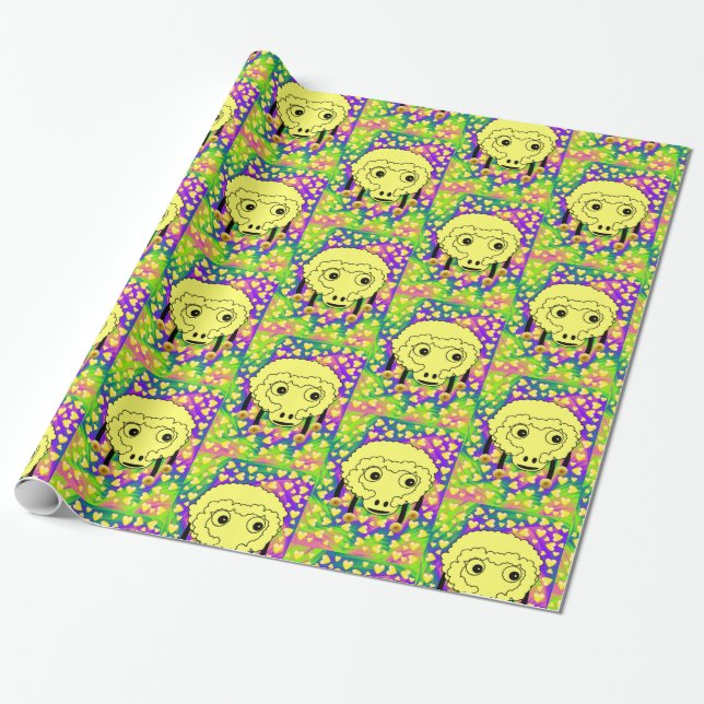 Glossy Wrapping Paper, Sheep Yellow Hearts Paper (Unrolled)