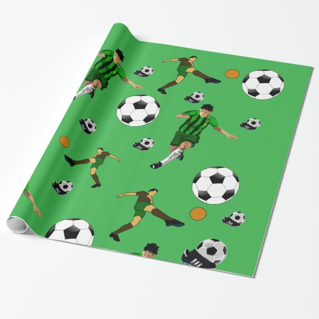 Glossy Wrapping Paper Soccer Ball Green (Unrolled)