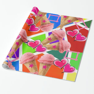 Glossy Wrapping Paper, Strawberry Ice Cream Wrapping Paper