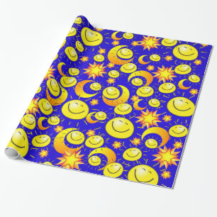 Glossy Wrapping Paper, Sun Moon Yellow Stars Wrapping Paper