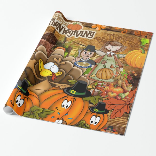 Glossy Wrapping Paper, Thanksgiving Turkey Wrapping Paper (Unrolled)