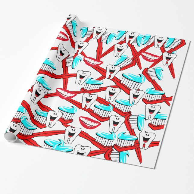 Glossy Wrapping Paper, Toothpaste Toothbrush Teeth Paper (Unrolled)