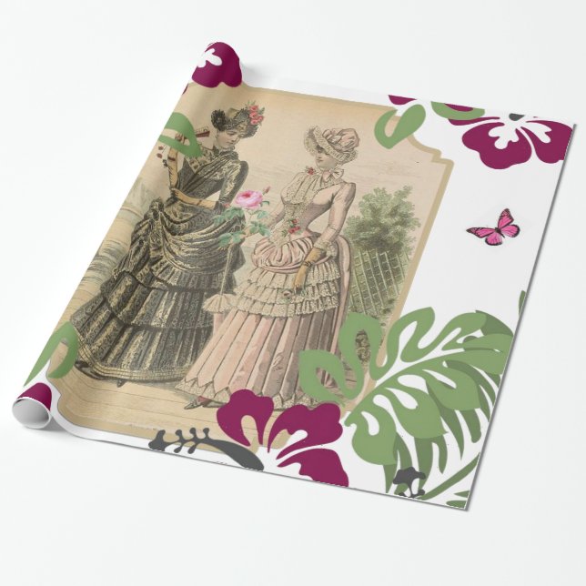 Glossy Wrapping Paper, Victorian Floral Wrapping Paper (Unrolled)