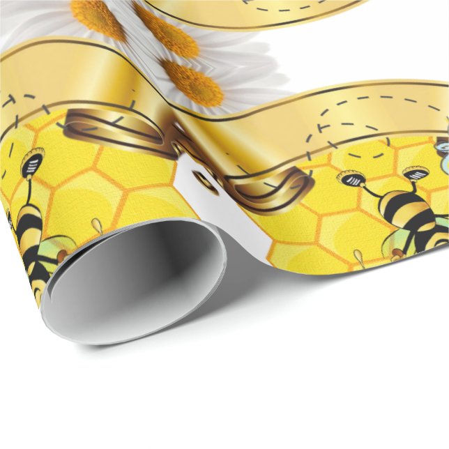 Glossy Wrapping Paper White Daisy Bumblebee (Roll Corner)