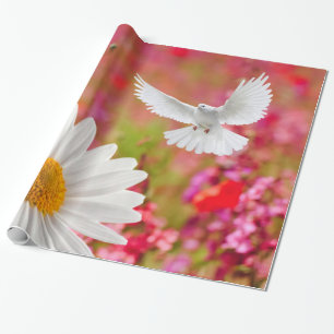 Glossy Wrapping Paper,White Daisy Dove Pink Floral Paper