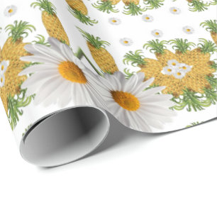 Glossy Wrapping Paper White Daisy Pineapples