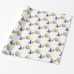 Glossy Wrapping Paper, Yellow White Soccer Ball Paper