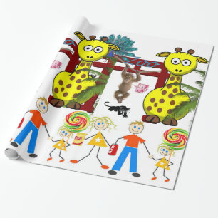 Glossy Wrapping Paper, Zoo Giraffe Monkey Paper