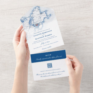 Gloucester Cape Ann Map Elegant Navy Wedding All In One Invitation