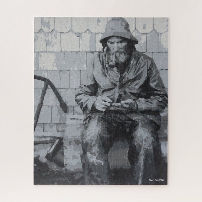 Gloucester Fisherman Mending His Nets Jigsaw Puzzle (Vertical)