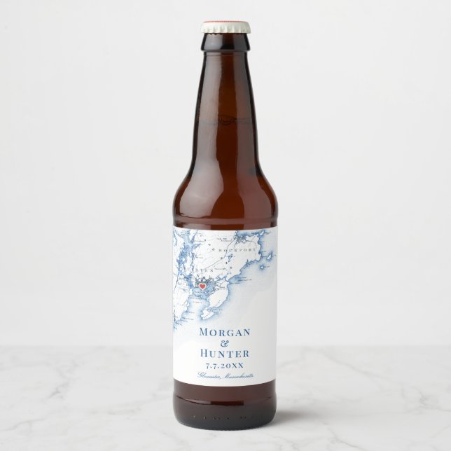 Gloucester MA Destination Wedding Elegant Beer Bottle Label (Front)