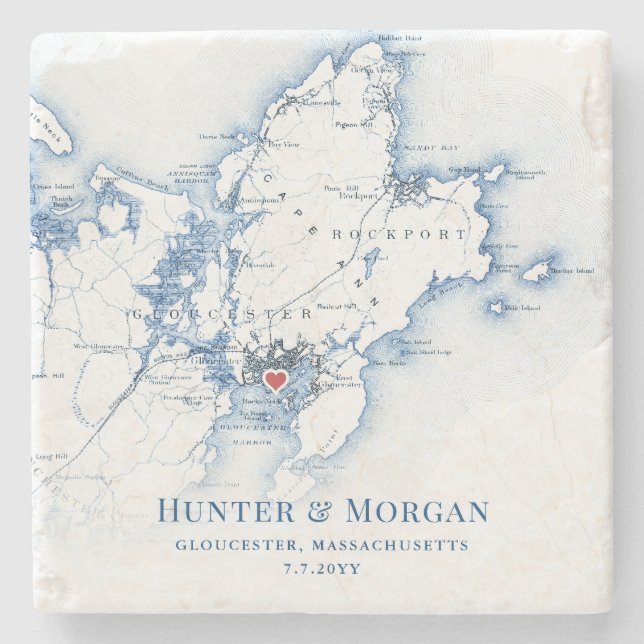Gloucester Massachusetts Destination Wedding Favou Stone Coaster (Front)