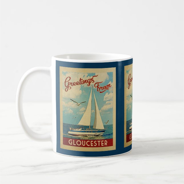 Gloucester Sailboat Vintage Travel Massachusetts Coffee Mug (Left)