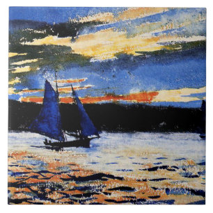 Gloucester Sunset painting by Winslow Homer, Ceramic Tile