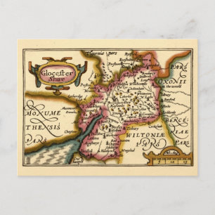Gloucestershire County England Old Antiquarian Map Postcard