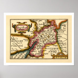 Gloucestershire County England Old Antiquarian Map Poster