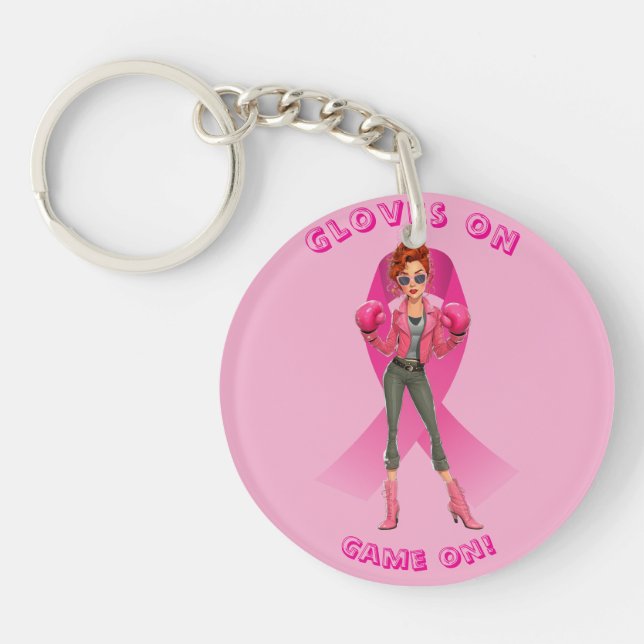 Gloves On, Game On! Breast Cancer Awareness Key Ring (Front)