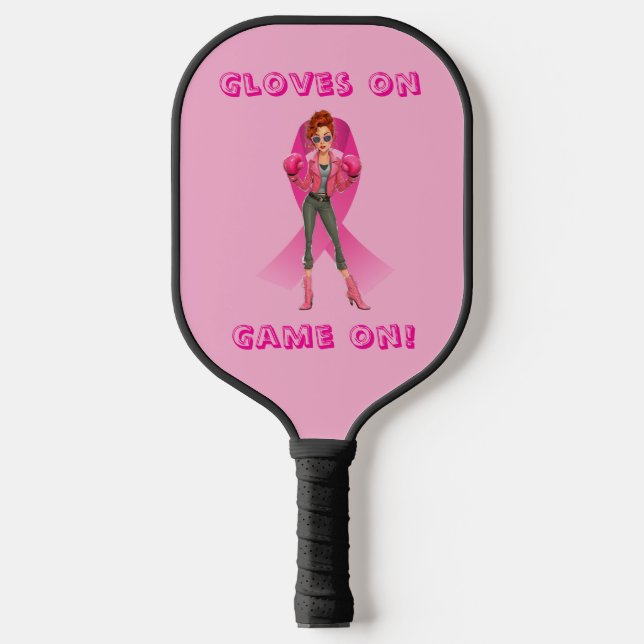 Gloves On, Game On! Breast Cancer Awareness Pickleball Paddle (Front)
