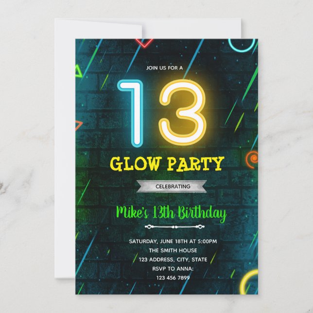 Glow 13 party invitation (Front)