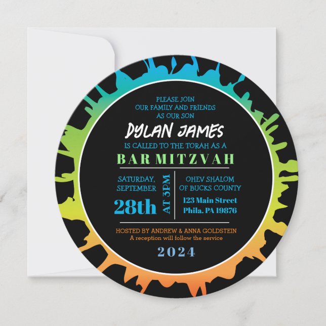 GLOW Aqua Splash Bar Bat Mitzvah Invitation (Front)