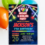 Glow Arcade Bowling Birthday Party  Invitation<br><div class="desc">Neon glow rainbow colours bowling and arcade games birthday party invitation for boys and girls</div>