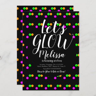 Glow Birthday Confetti Neon Glow In The Dark Party Invitation