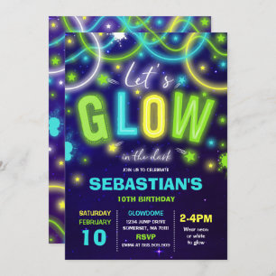 Glow Birthday Invitation Neon Glow Dance Party