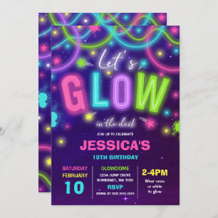 Glow Birthday Invitation Neon Glow Dance Party