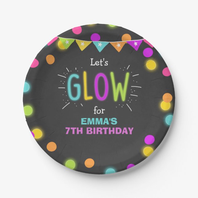 Glow Birthday Party Paper Plates Neon Disco Laser (Front)