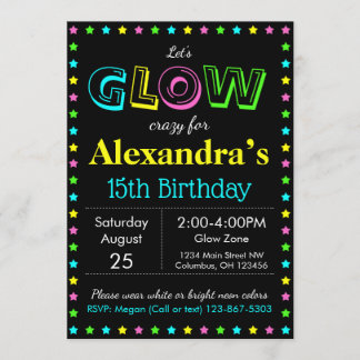 Glow Birthday Party Personalise RSVP Invitation