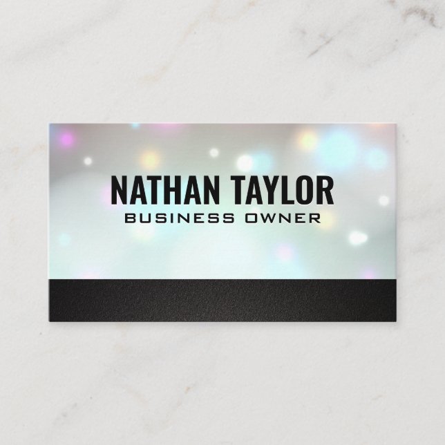 Glow Bokeh | Black Texture Trim Business Card (Front)