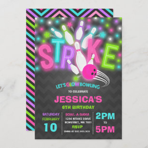 Glow Bowling Invitation Neon Glow Bowling Party