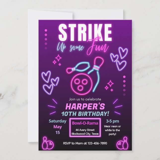Glow Bowling Party Birthday Party Invitation (Front)
