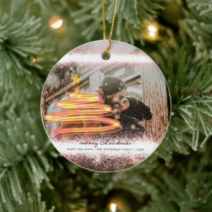 Glow Christmas Tree Star Photo Glitter Ceramic Ornament