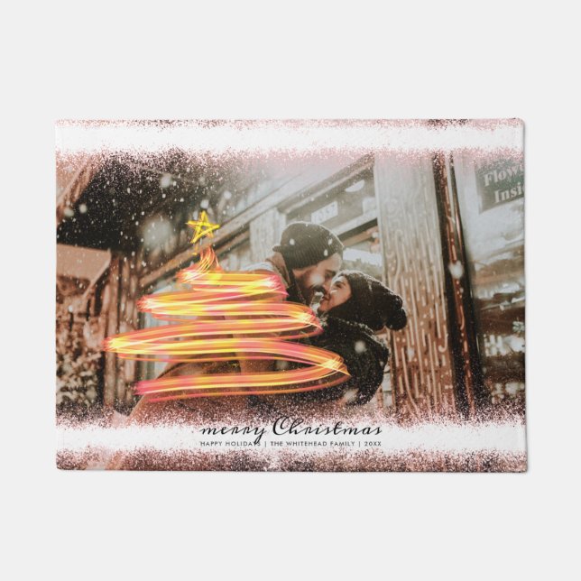 Glow Christmas Tree Star Photo Glitter Doormat (Front)