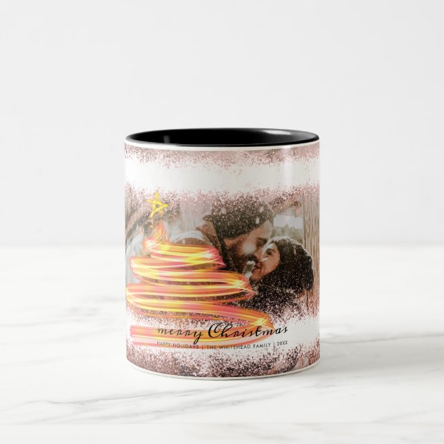 Glow Christmas Tree Star Photo Glitter Two-Tone Coffee Mug (Center)