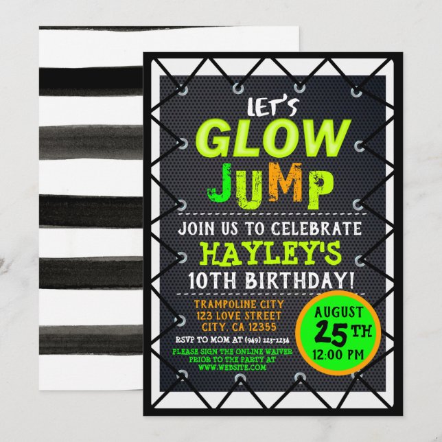 Glow Cosmic Jump & Play Kids Trampoline Park Invitation (Front/Back)