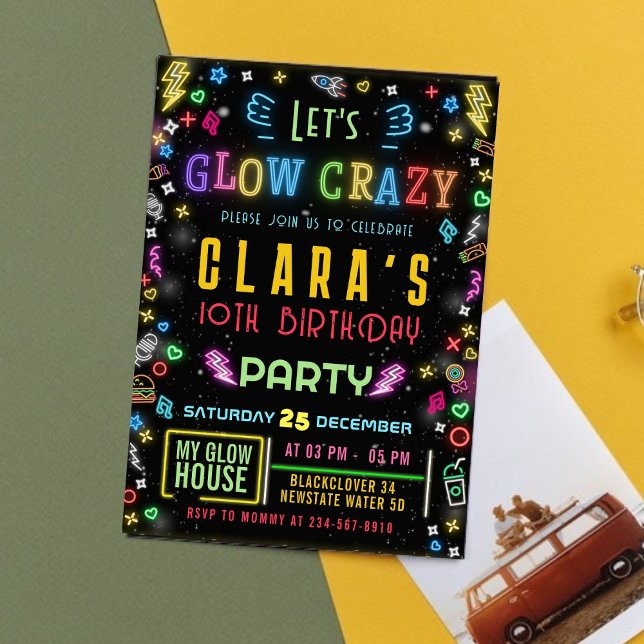 Glow Crazy Birthday Party Editable Invitation (Glow Crazy Birthday Party Editable Invitation)