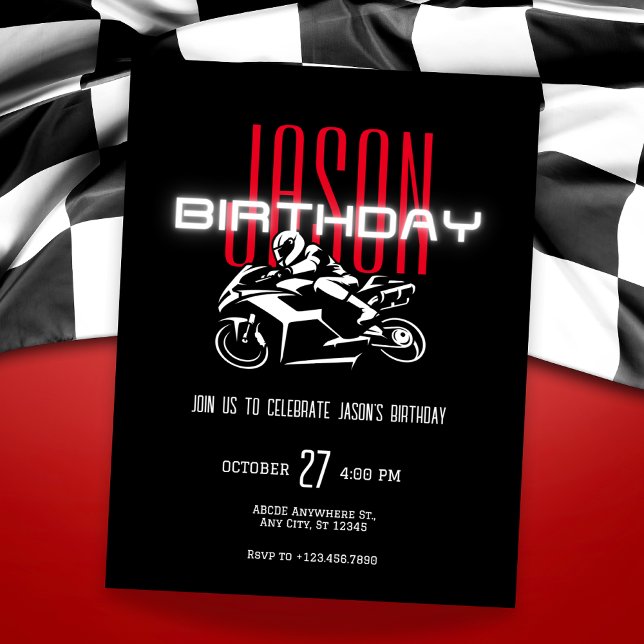 Glow dark birthday motorcycle invitation (Creator Uploaded)