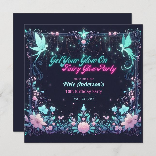 Glow Fairy Party Theme - Fairytale After Dark Invitation (Front/Back)