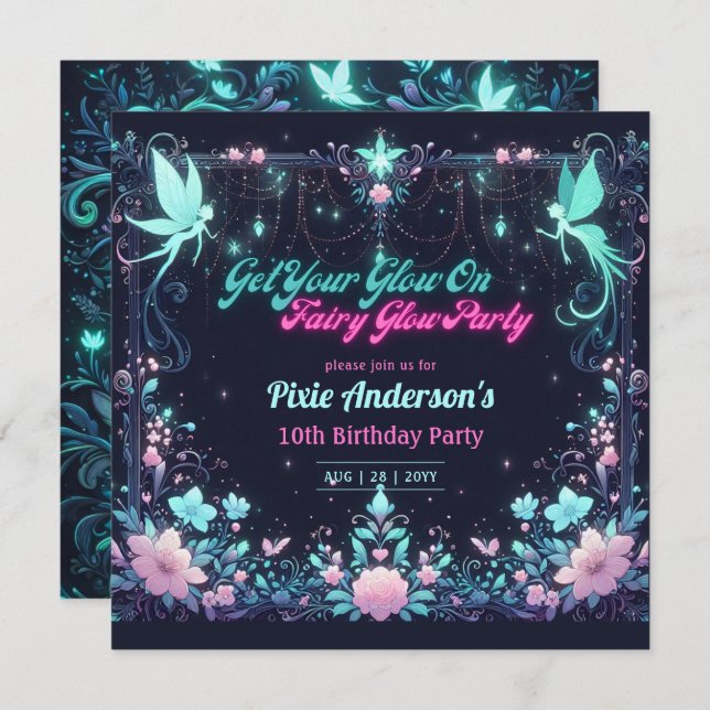 Glow Fairy Party Theme - Fairytale After Dark Invitation (Front/Back)