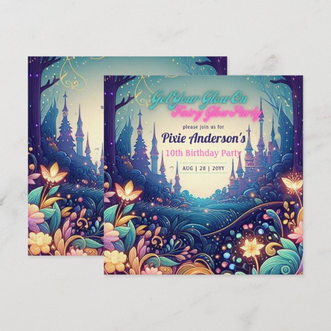 Glow Fairy Party Theme Fairytale Enchanted Forest Invitation (Front/Back)