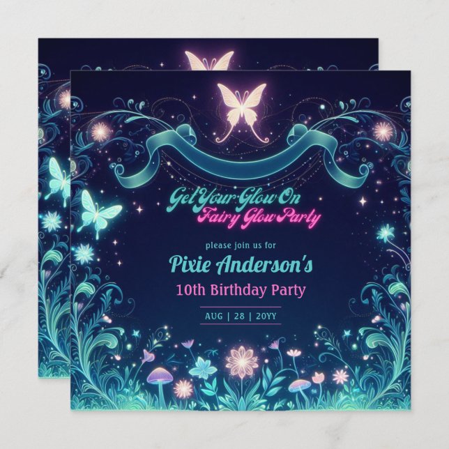 Glow Fairy Party Theme Fairytale Enchanted Forest Invitation (Front/Back)